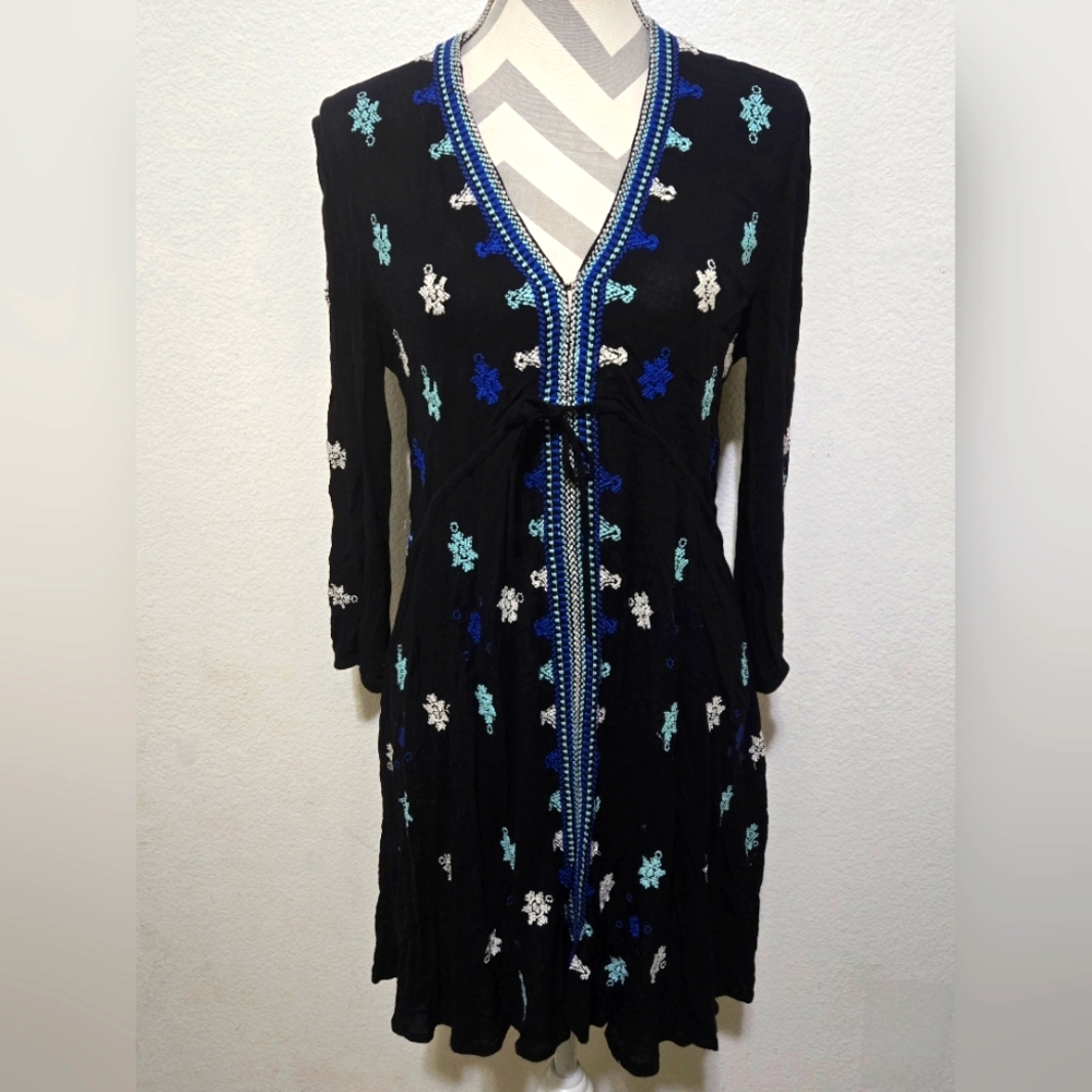 FREE PEOPLE Star Gazer Embroidered Tunic Dress Boho Size Small